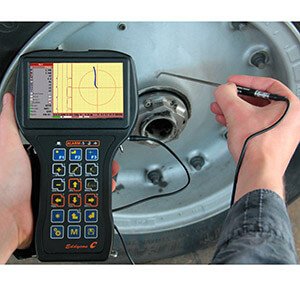 Convenient nondestructive testing of aircraft wheel with the portable eddy current flaw detector Eddycon C