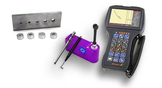 Eddy current flaw detector, probes and calibration blocks