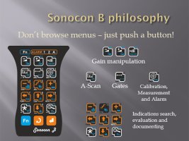 Buttons of the portable ultrasonic flaw detector Sonocon B, version «Thickness Gauge +»