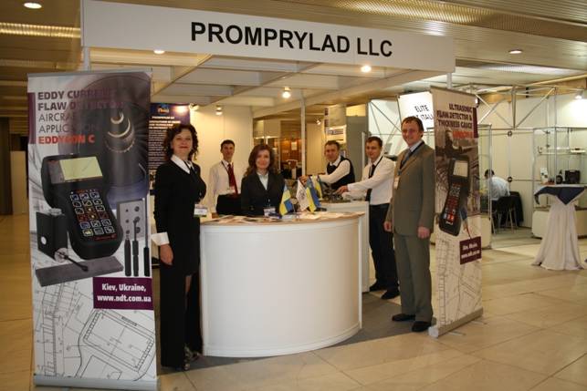 Delegates of OKOndt GROUP at the company's booth at the ECNDT-2014