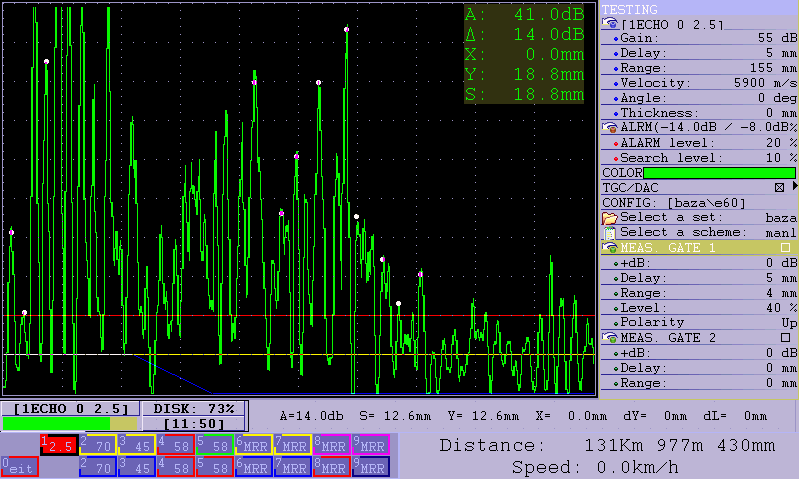 А-Scan (with 0°probe) showing squat type defects