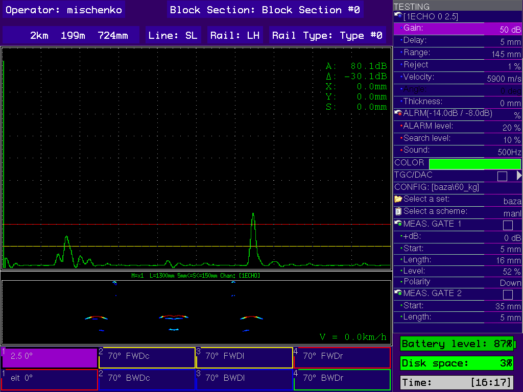 Signal display in А-Scan+B-Scan mode