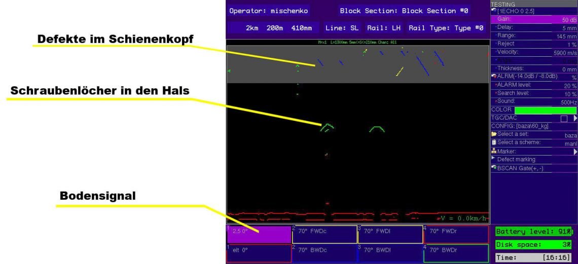 Signal display in Natural Multi B-Scan mode