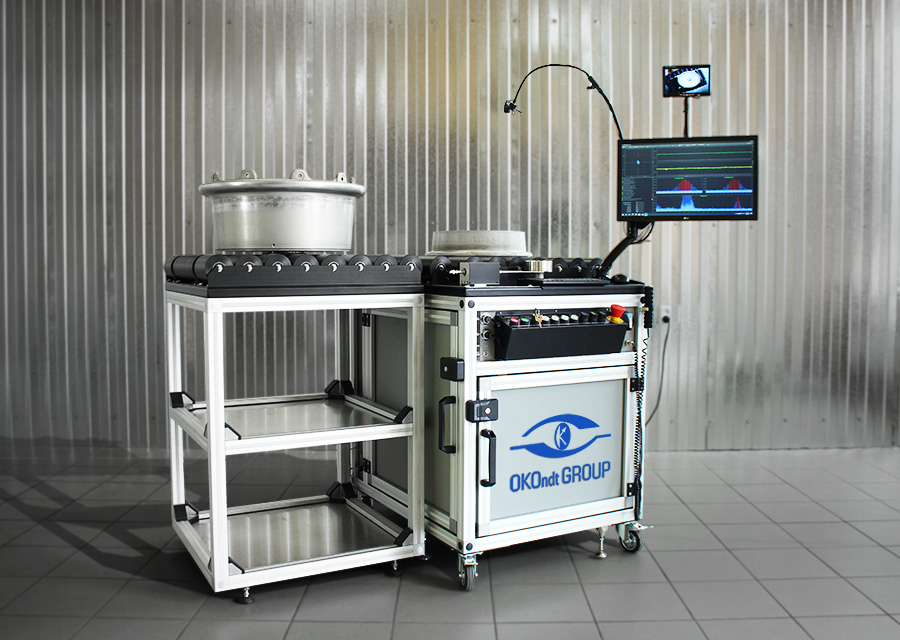 Aircraft wheel inspection system SmartScan and additional table with the wheel lifting/lowering mechanism