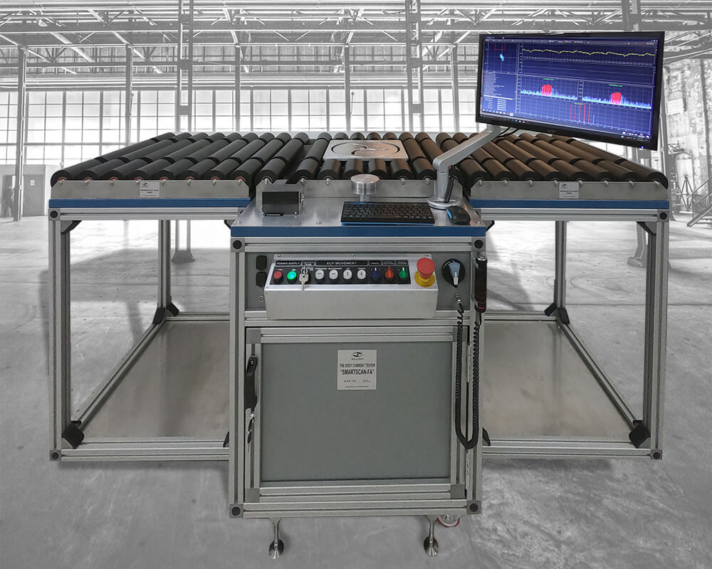 Eddy current aircraft wheel inspection system SMARTSCAN with an enlarged table