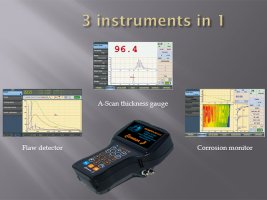 Main functions of the portable ultrasonic flaw detector Sonocon B, version «Thickness Gauge +»