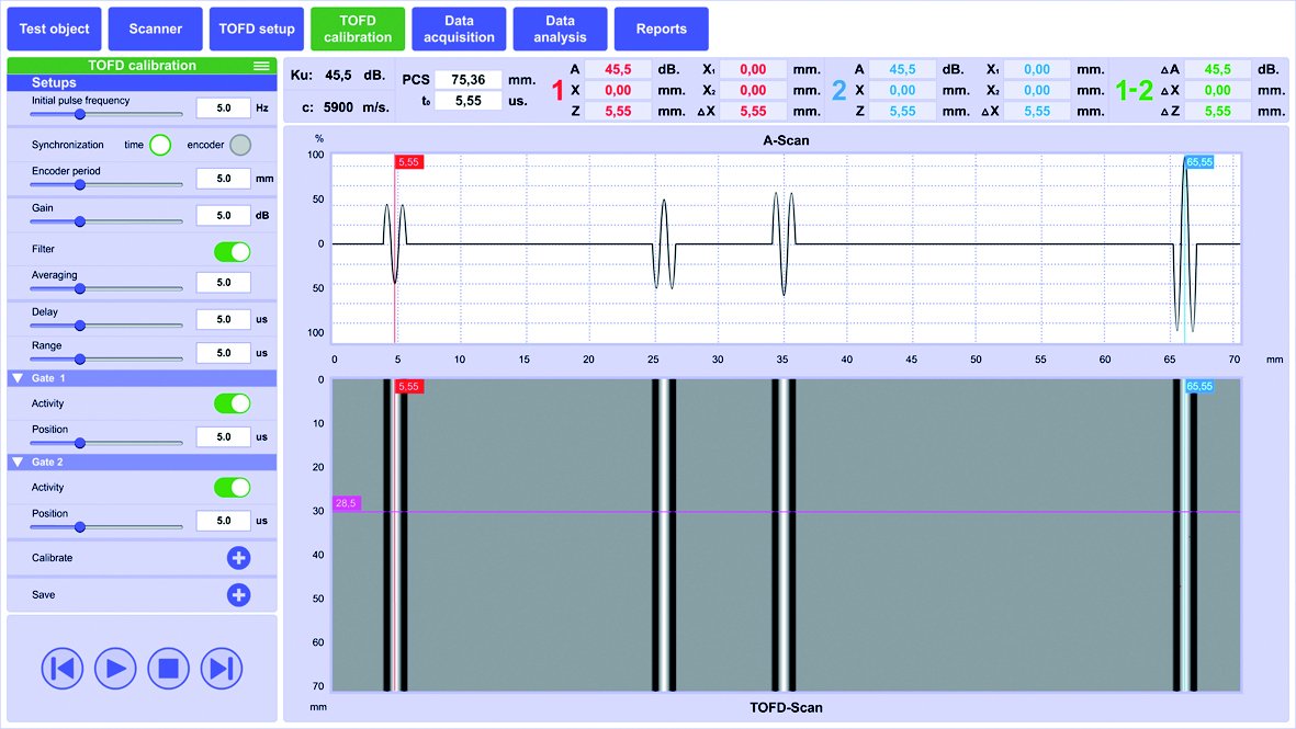 «TOFD Calibration» tab of the wireless system TOFD 2.2 PRO