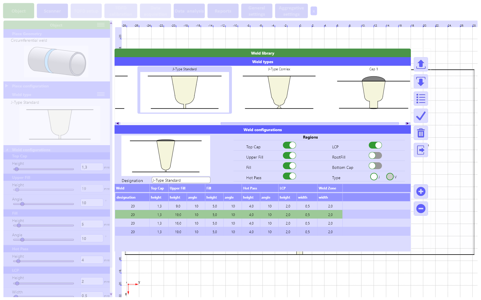 «Object» tab of the wireless system TOFD 2.2 PRO