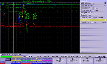 A general menu of the ultrasonic mechanized flaw detector for inspection of one rail line UDS2-77